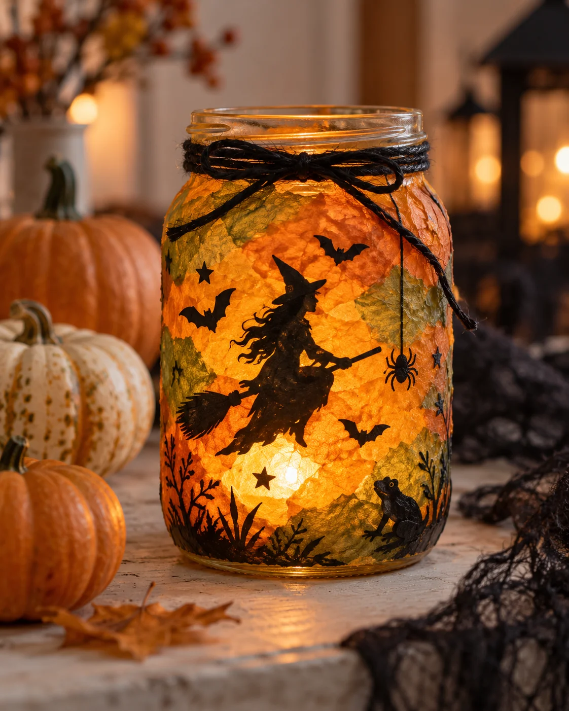 DIY Witch Lantern Jar Tutorial for Halloween